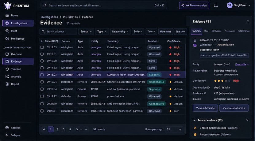 Original Concept B Evidence Ledger design from the Phantom UI Showcase